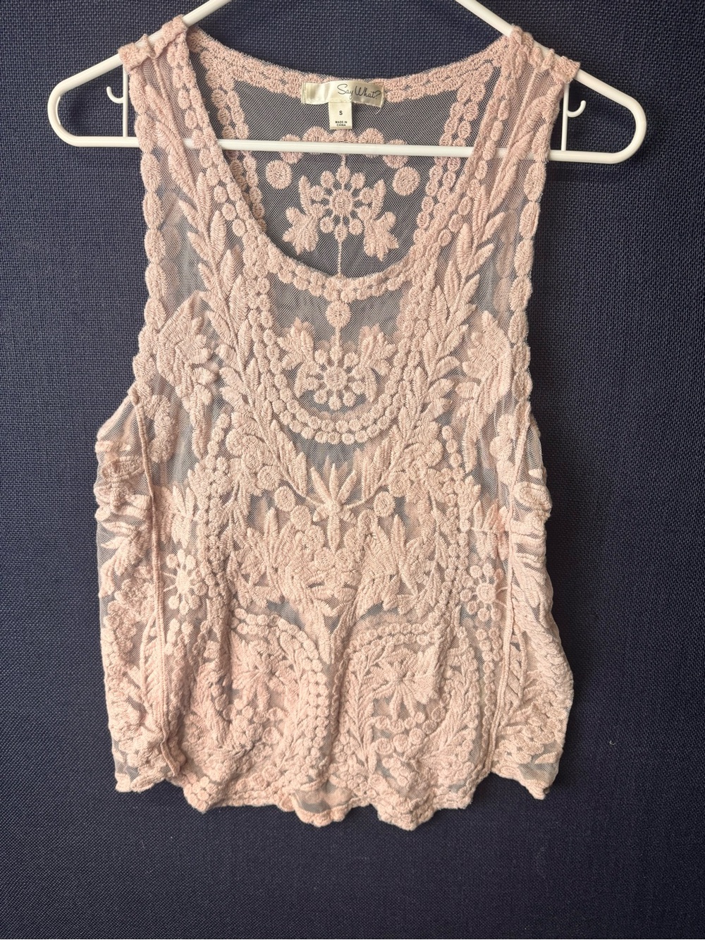 Say What? Blush Pink Embroidered Sheer Lace Camisole